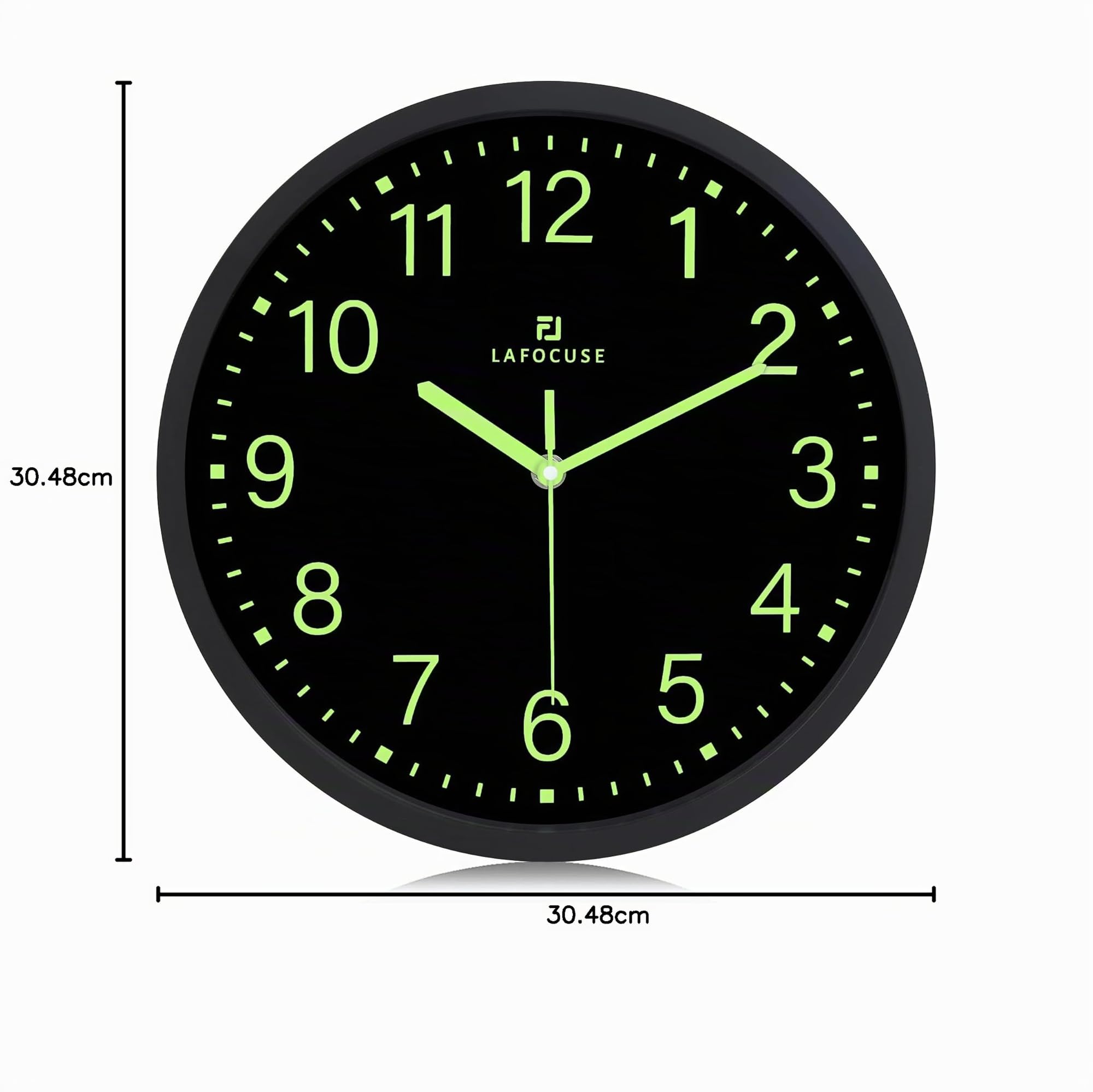Lafocuse 30cm Orologio da Parete Luminoso Silenzioso senza Ticchettio, Orologio da Muro Fluorescente Moderno Decorativo per Soggiorno Camera da Letto Cucina Ufficio, Nero