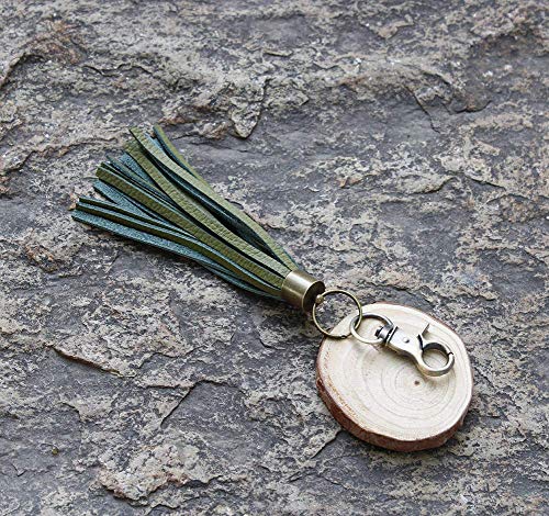 Women\'s Leather Tassel Key Chain Earrings Handbag Wallet Accessories Bag Charm Green