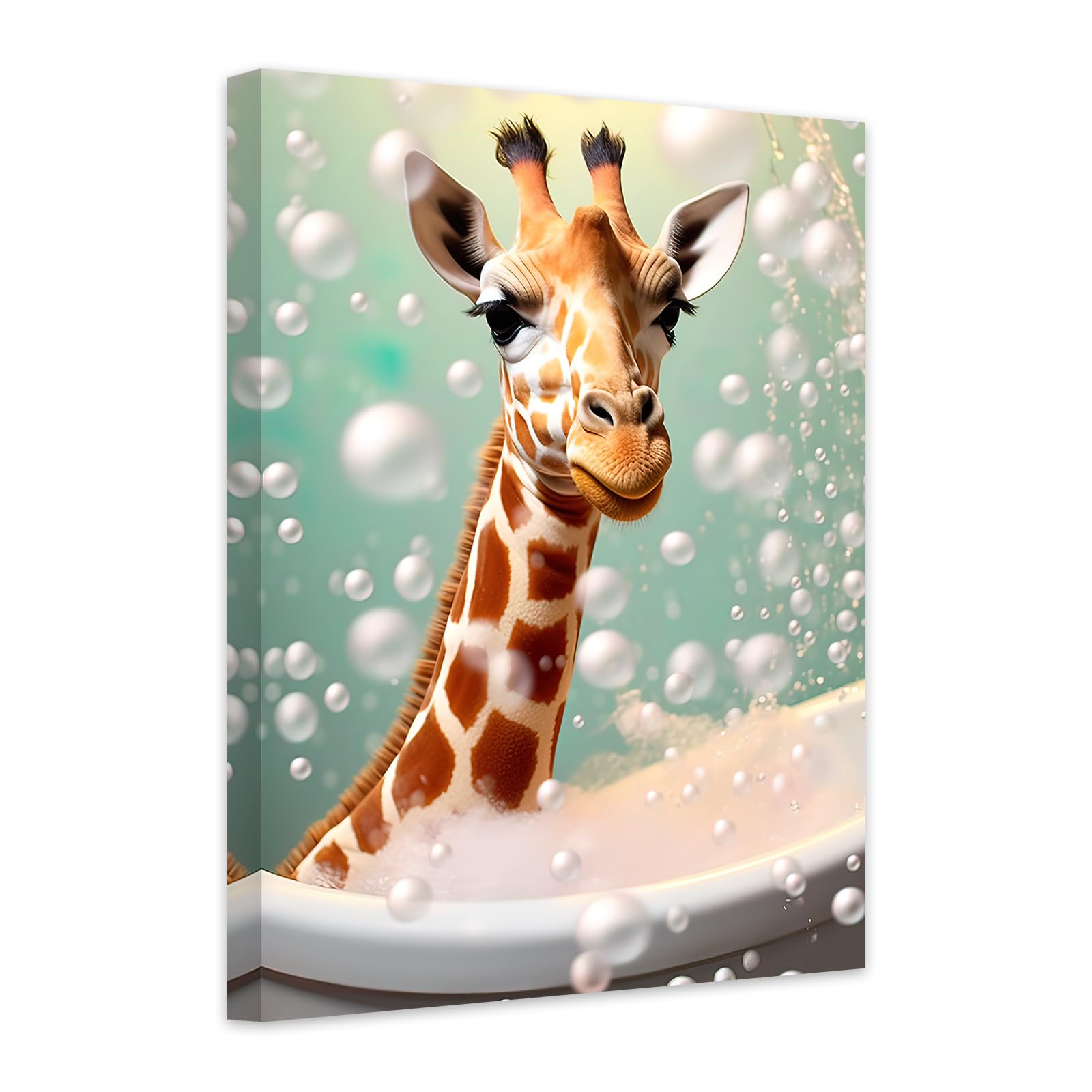 CCWACPP Bathroom Canvas Wall Art Giraffe Bathing in Bathtub Pictures Funny Animal Painting for Bedroom Kids Room Home Decor (50x75cm) โ image 1