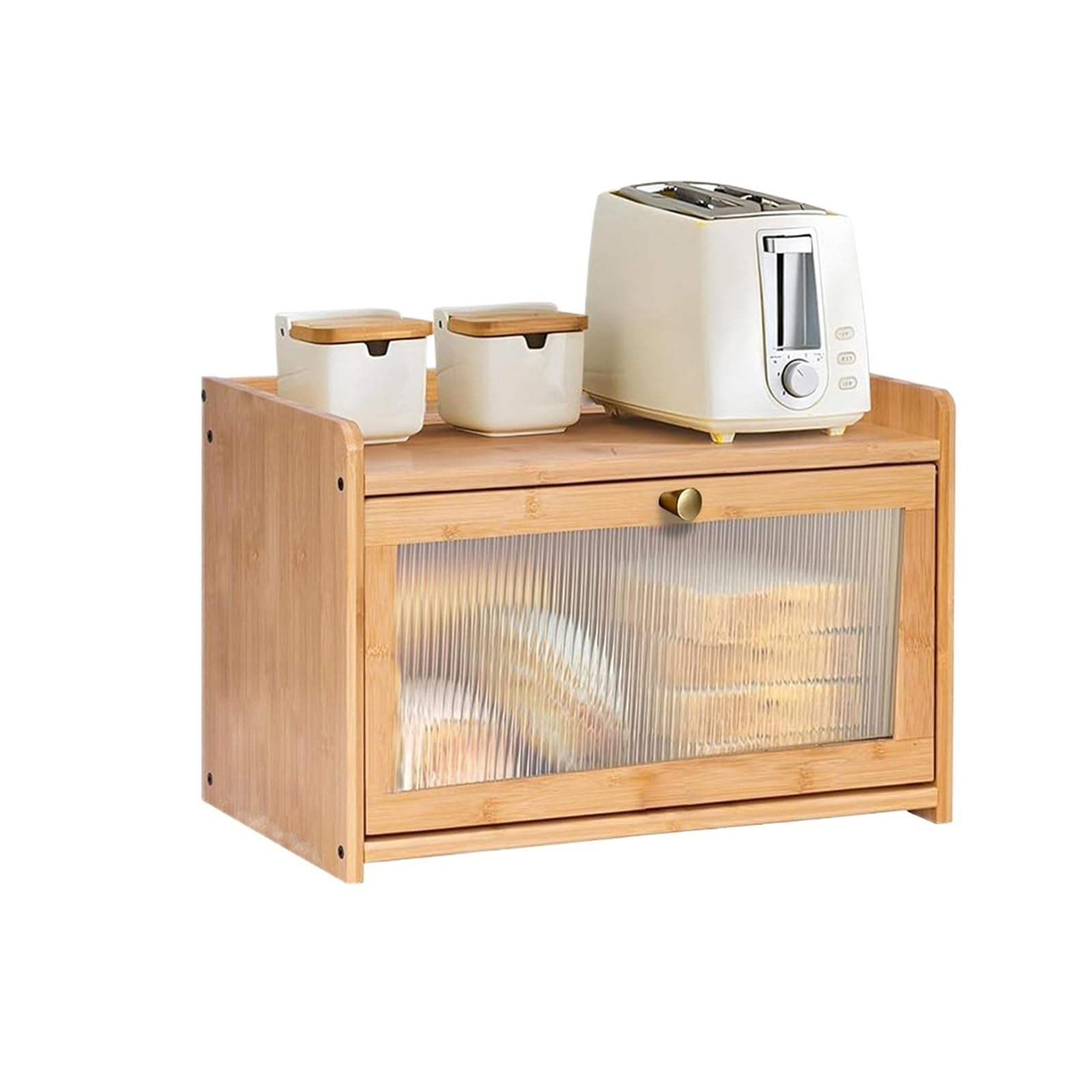 Caja De Pan Bambú Gran Capacidad,Organizador Encimera Cocina Almacenamiento De FáCil Acceso(B)