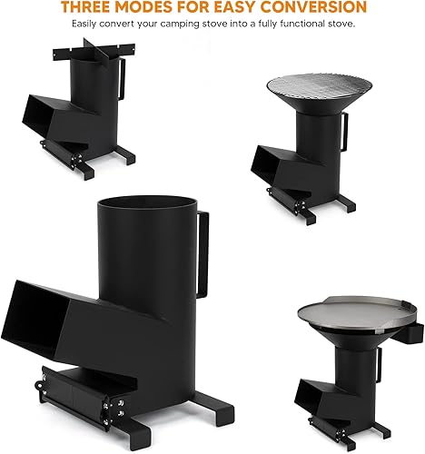 Miniatura 2 de ONLYFIRE OUTDOOR LIVING - Estufa de cohete de campamento 3 en 1 con rejilla de cocción de 14.5 pulgadas, plancha y placa de cocina, estufa portátil