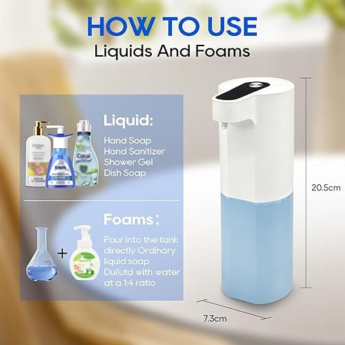 Miniatura 3 de Dispensador automático de jabón sin contacto, dispensador de jabón líquido y espumoso, dispensador de jabón de manos inteligente recargable por USB,