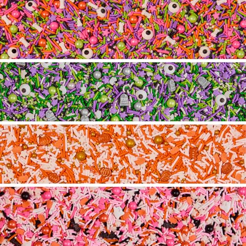 Image of Fancy Sprinkles House of Horrors Sprinkle Set | Halloween Sprinkles with Pumpkins, Bats, Eyeballs & Bones | Halloween Cake, Cupcake & Cookie Decorating | Halloween Gift | 4 Pack (0.5c)