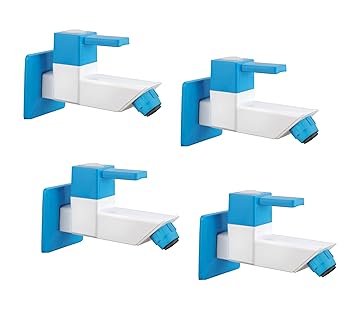 SanituF 45 ? Bib Cock PTMT Tap | Plastic Regal Square Series Bib Cock with Wall Flange PTMT Tap/Faucet | (Blue-Ivory) | (Pack of 4)