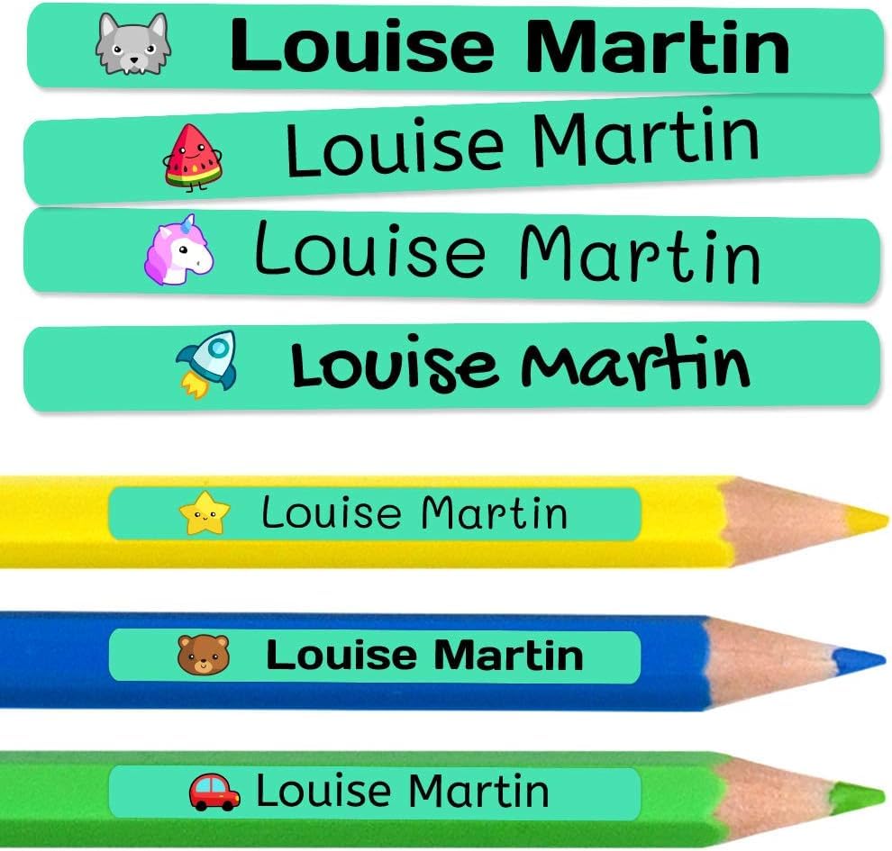 200 Personalised Sticky Labels for Pencils and Ballpoint Pens School Stickers with Name for Marking Items Waterproof Stickers for School and Nursery Dimensions 4.6 x 0.6 cm — image 1