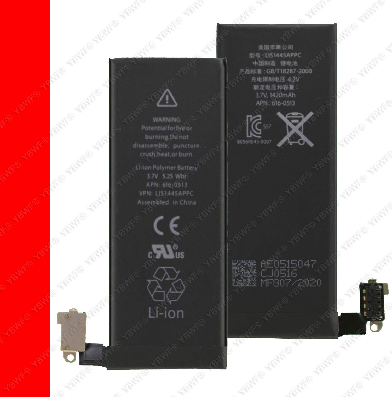 YBWF OriginaI 1430mAh Battery for Apple iPhone 4S A1431, A1387, A1387 (1430mAh) with 3 Months Warranty (Black)