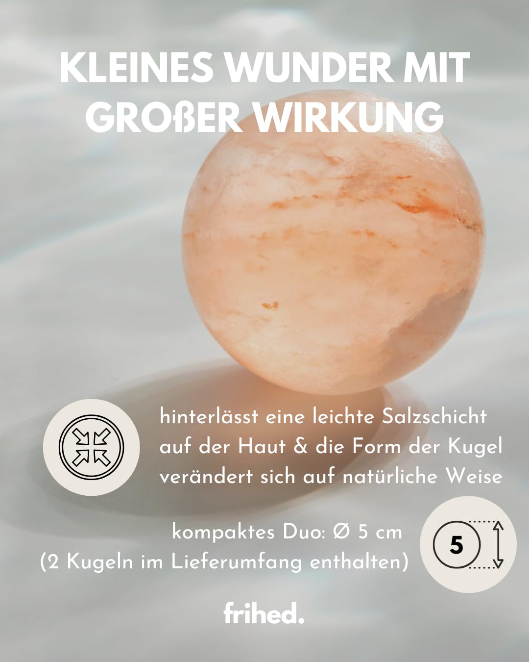 frihed.® Kristallsalz Massagekugel 2er Set - 100% natürliches Himalayasalz - Premium Sauna Accessoire für Männer und Frauen - Saunasalzkugel - Marke in Lüneburg
