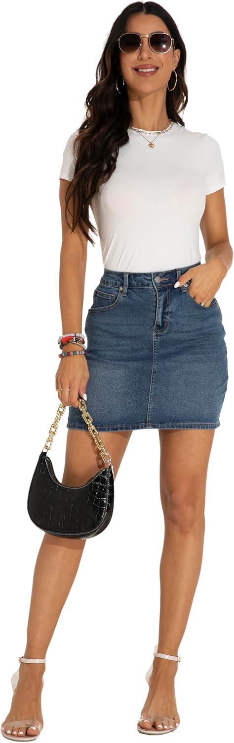 GUANYY Womens Mini Denim Skirt-Casual Stretch Slim Fit High Waisted Jean Skirts - Image 2
