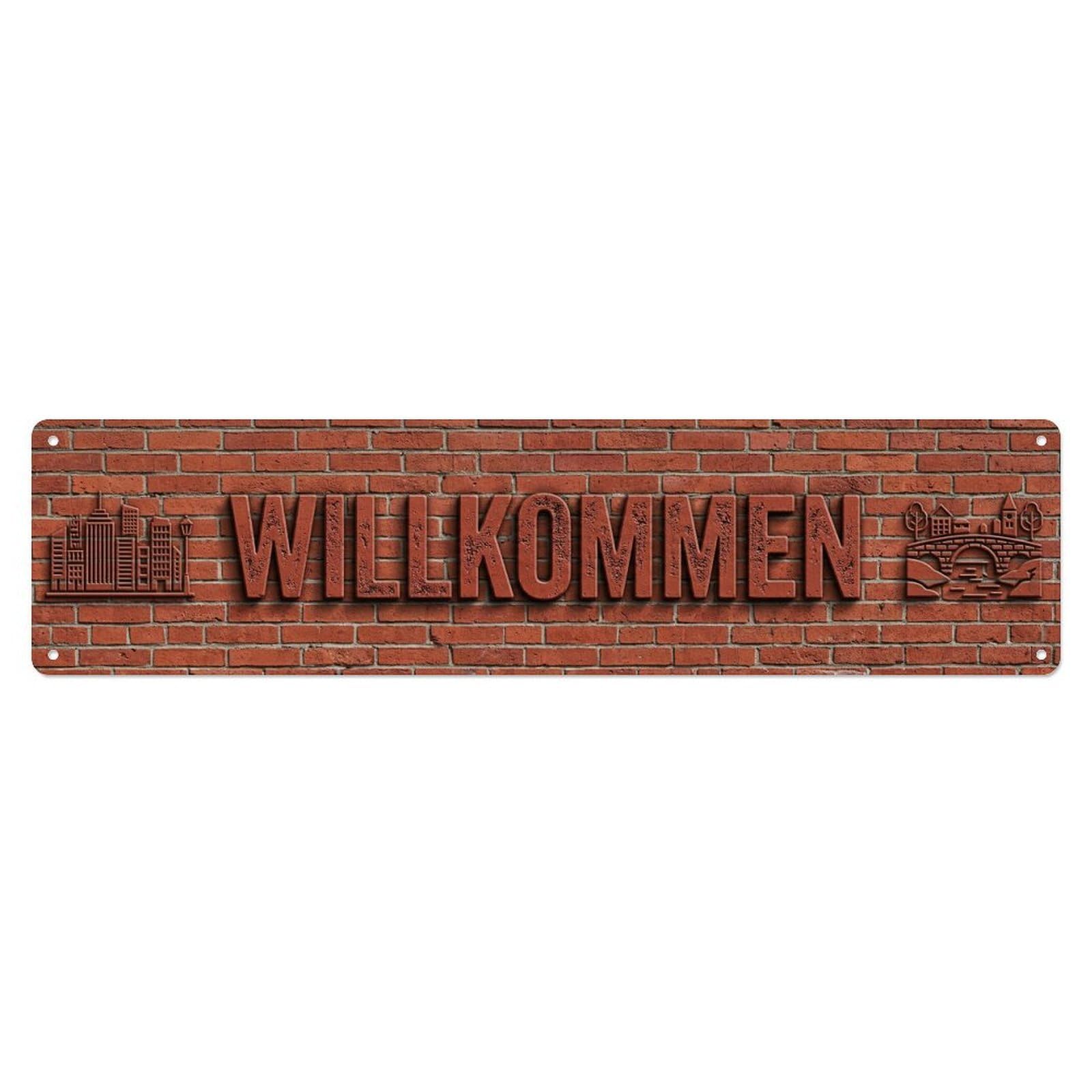 Okahys 4X16inch(10X40cm) Brick Wall Urban Street Welcome Metal Tin Sign