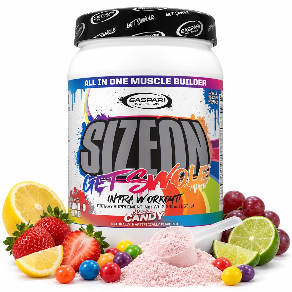 Gaspari Nutrition SizeOn Intra Workout Powder, Carb Supplement, Amino Acid & Creatine Formula, Increased Muscle Volume & Recovery (3.59 Pounds, Rainbow Candy)