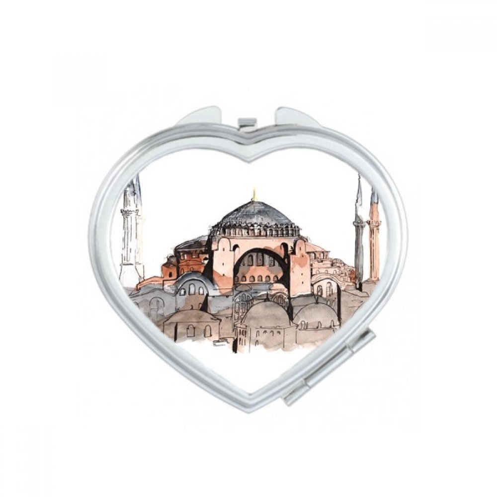 Miroir de Poche Portable Maquillage Compact Santorini en Grèce en Forme de Coeur par DIYthinker