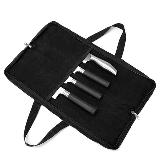 QEES Knife Roll,Knife Bag,Knife Case 4 Slots For Home Kitchen Knife Tools,Chef Knife Bag with Handle.Durable Knife Bags For Chefs Men Women Culinary Camping Working Traveling.Chef Knife Roll