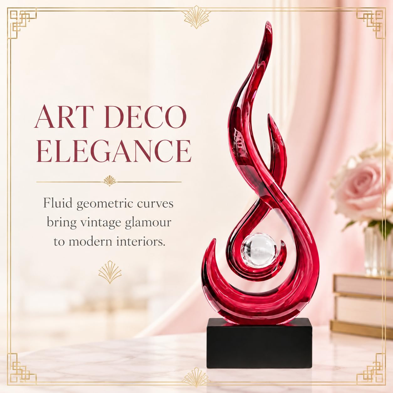 AWNR Abstrakte Art-Deco-Dekor-Statuen für Zuhause, Regale, Tisch, Wohnzimmer, Esszimmer, moderne Skulptur, Dekorationen von Häusern zum Verkauf (transparentes Rot)