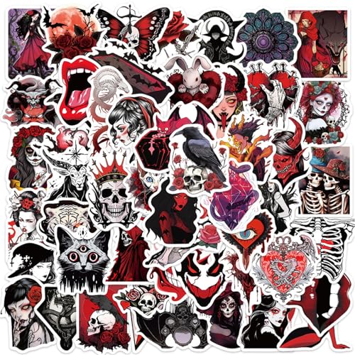 50Pcs Horror Skeleton Stickers Pack for Teens and Adults, Red Skull and The Maiden Waterproof Vinyl Stickers for Laptop,Water Bottle Decals (Satan)