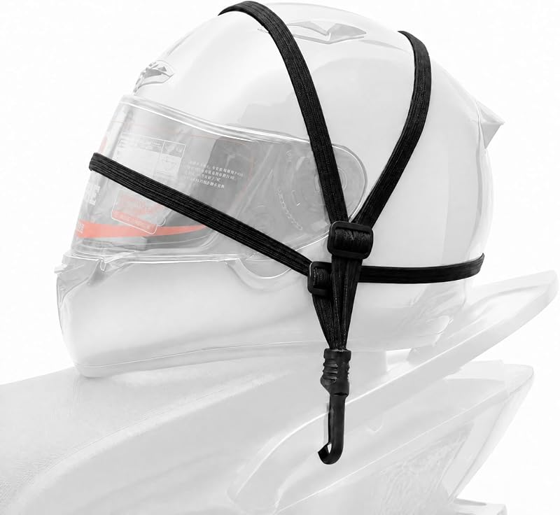 Cuerda de malla para casco de motocicleta, cuerda de fuerza para motocicleta, casco retráctil, equipaje, correa de cuerda elástica con 2 ganchos (60 cm/23,6 pulgadas)