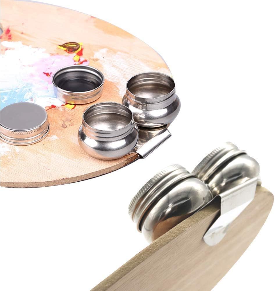 1Pc Stainless Steel Large Double Dipper Palette Cup Turpentine Solvent Oil Container Paint Megilp Turpentine Container with Screw Hat, Can Clip