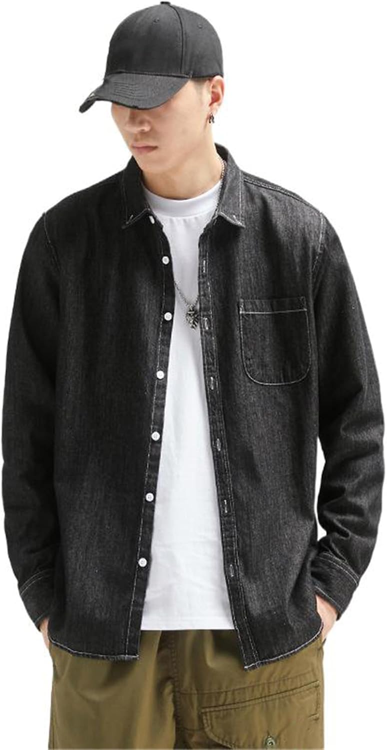 Men's Workwear Cotton Long Sleeve Shirt, Casual Utility Oversized Top, Spring for Travel
