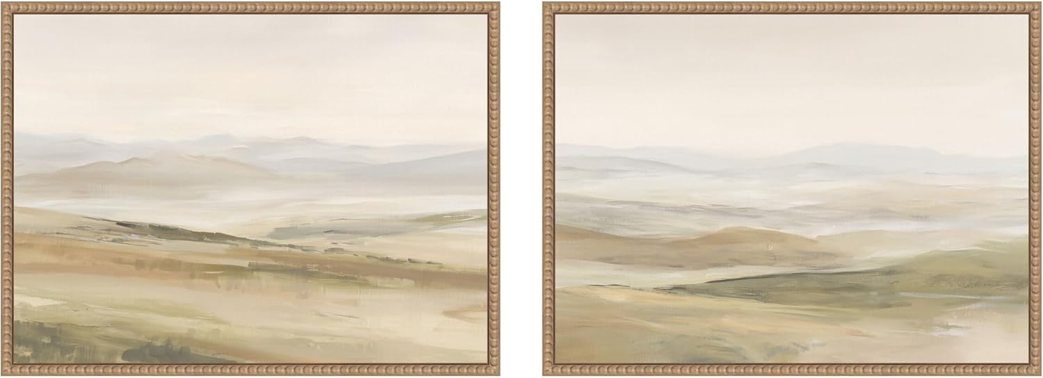 Kate and Laurel Fading Fields III & IV 2 Piece Framed Canvas Wall Art Set by Amy Lighthall, Sylvie Beaded Rustic Natural Modern Contemporary, Landscape Art for Wall Decor