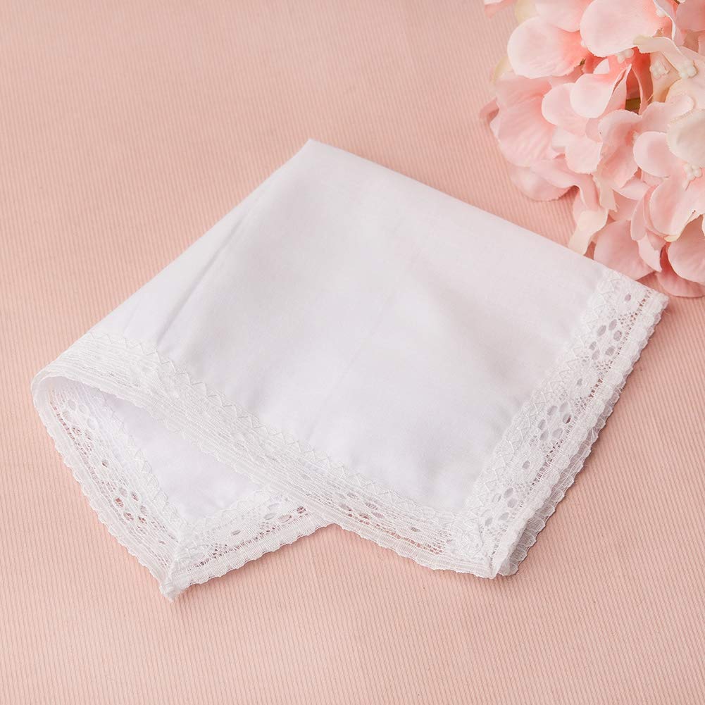Houlife Femme Mouchoirs en 100% Coton 10x10''/25x25cm Dentelle Doux Blanc pour Mariage Lot de 6 Pièces
