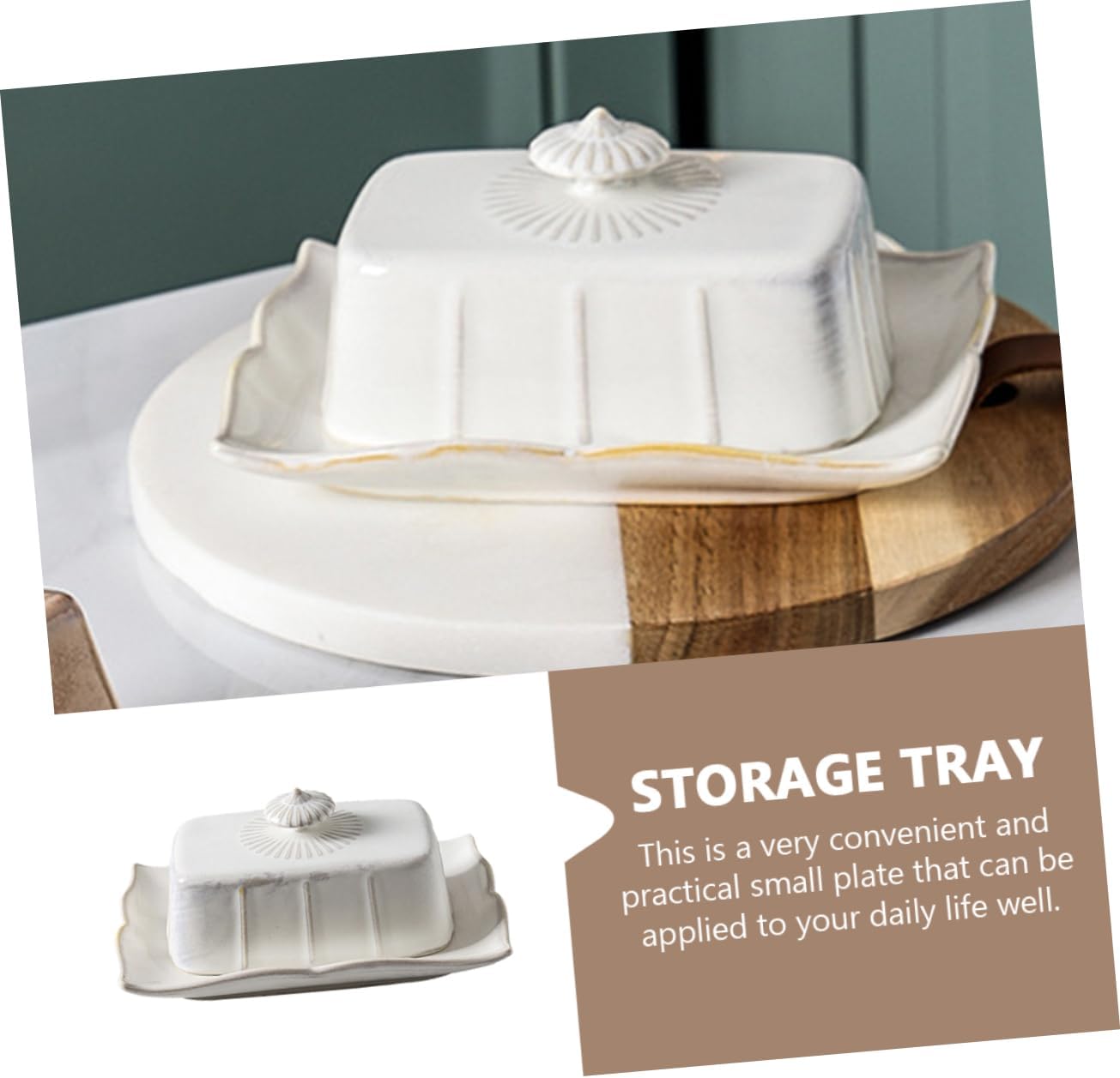 Zerodeko Ceramic Butter Box with Lid Heat Resistant Butter Container and Dessert Plate Smooth Surface Food Grade Kitchen Parties and Afternoon