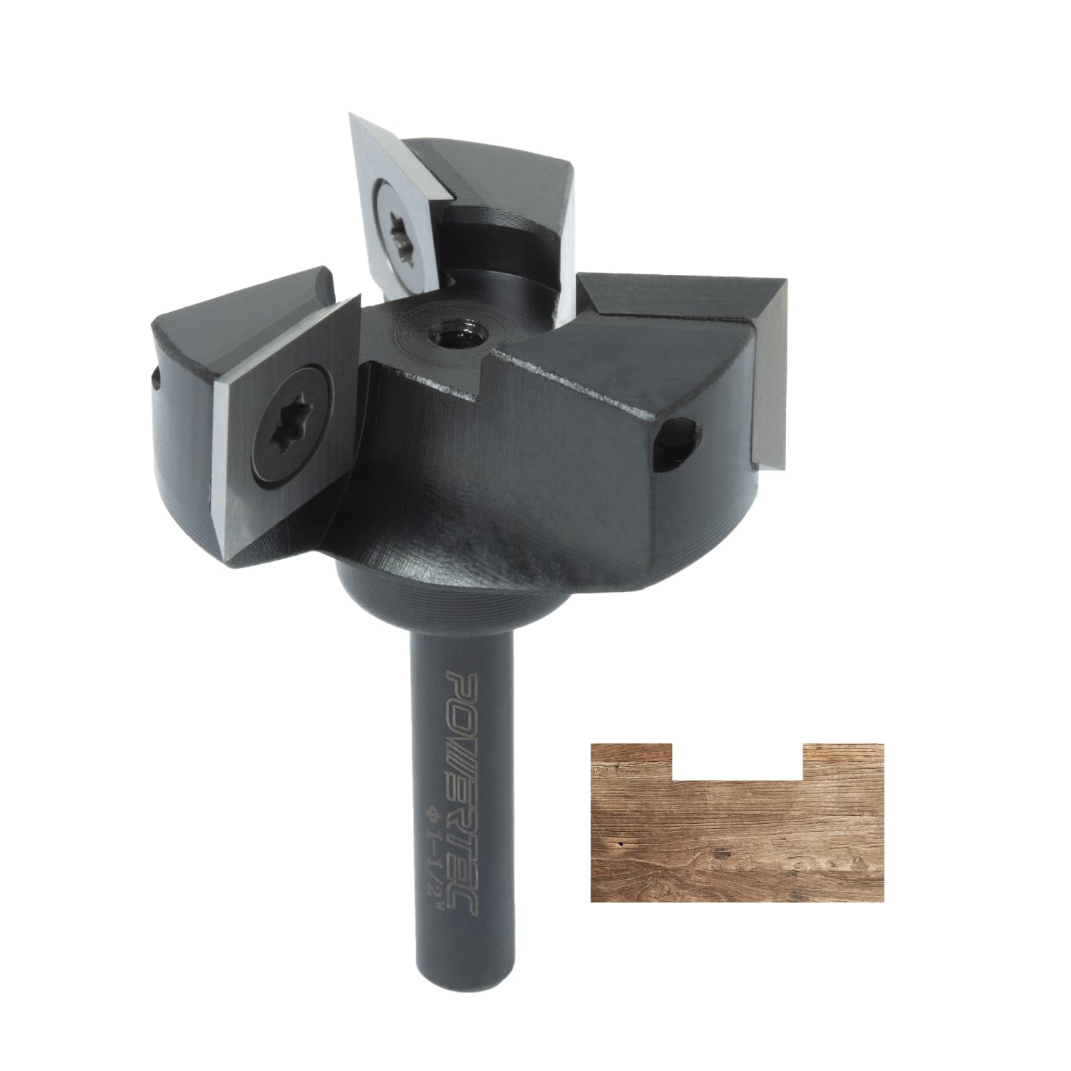 POWERTEC Slab Flattening Router Bit – 3-Wing Carbide Inserts with 1/4" Shank, 1-1/2" Cutting Diameter – Ideal for Slab Flattening, Spoilboard Surfacing, Wood Milling, and Planing 1 PK 73053
