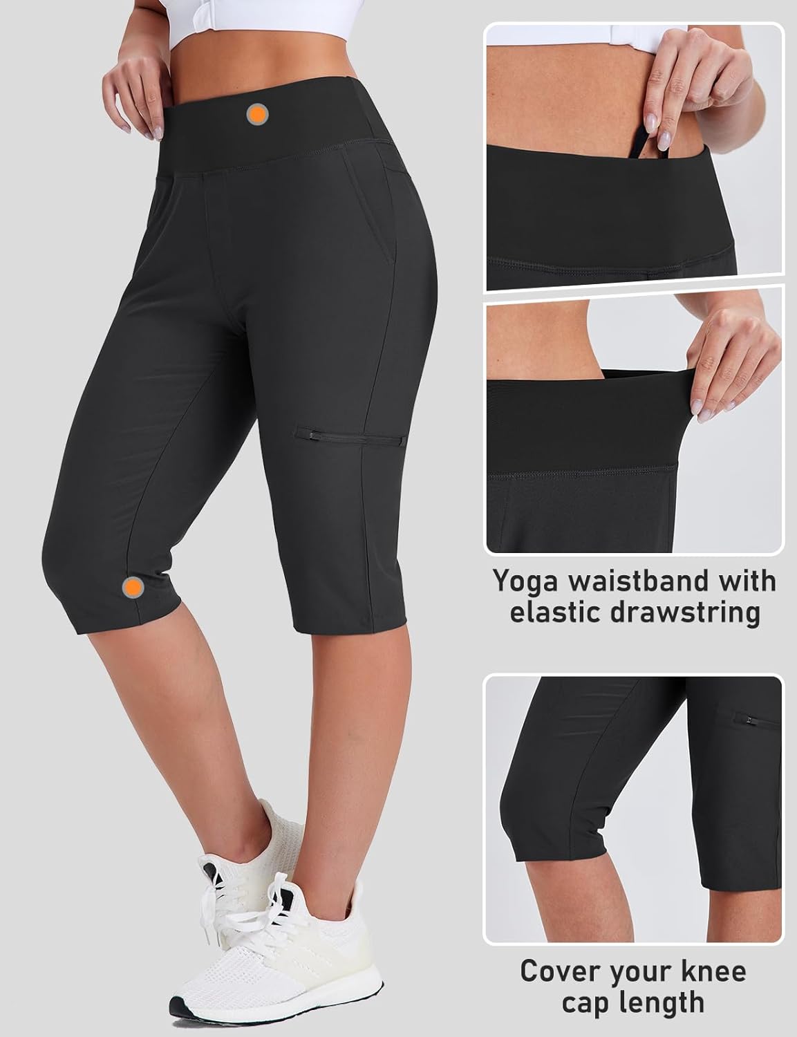 Women's Golf Capri Pants with Zipper Pockets Below The Knee Shorts Lightweight Long Hiking Shorts Knee Length - Image 3