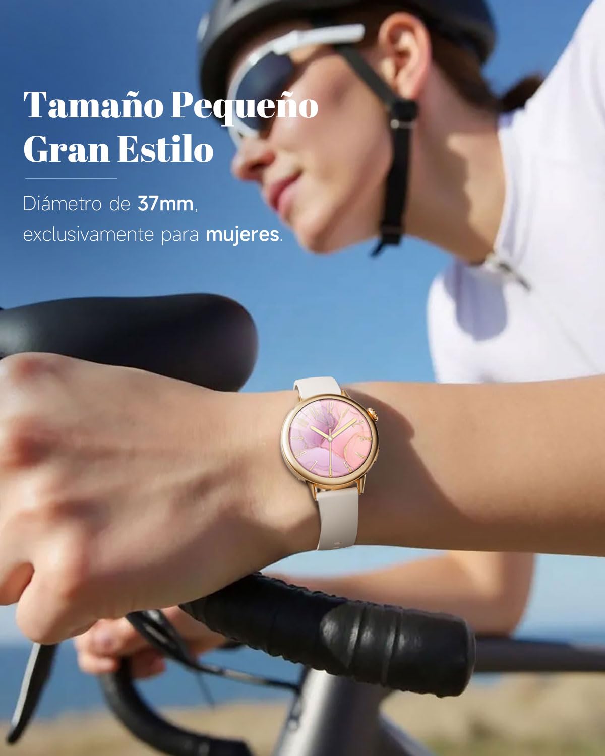 TOOBUR Reloj Inteligente Mujer Pequeño, Pantalla AMOLED de 37 mm, Reloj Deportivo con Contador de Pasos y Calorías, Smartwatch con Llamadas, Compatible Android y iOS Phones, Beige
