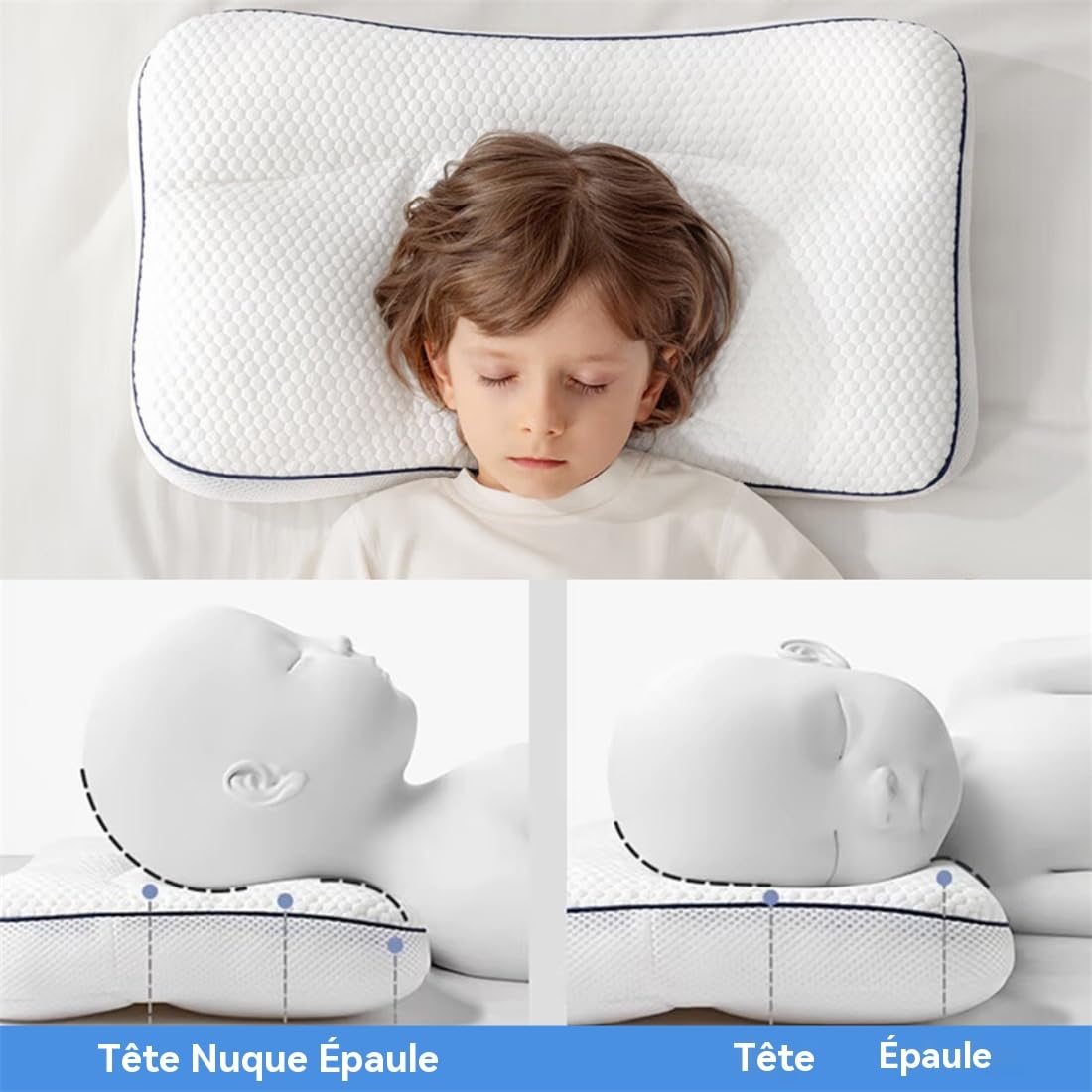 Oreiller Ergonomique Enfant Mémoire de Forme – Soutien Cervical & Sommeil Réparateur – Hypoallergénique, Anti-Acariens & Housse Lavable – Idéal pour Lit, Sieste, Voyage, Filles & Garçons 3-10 Ans