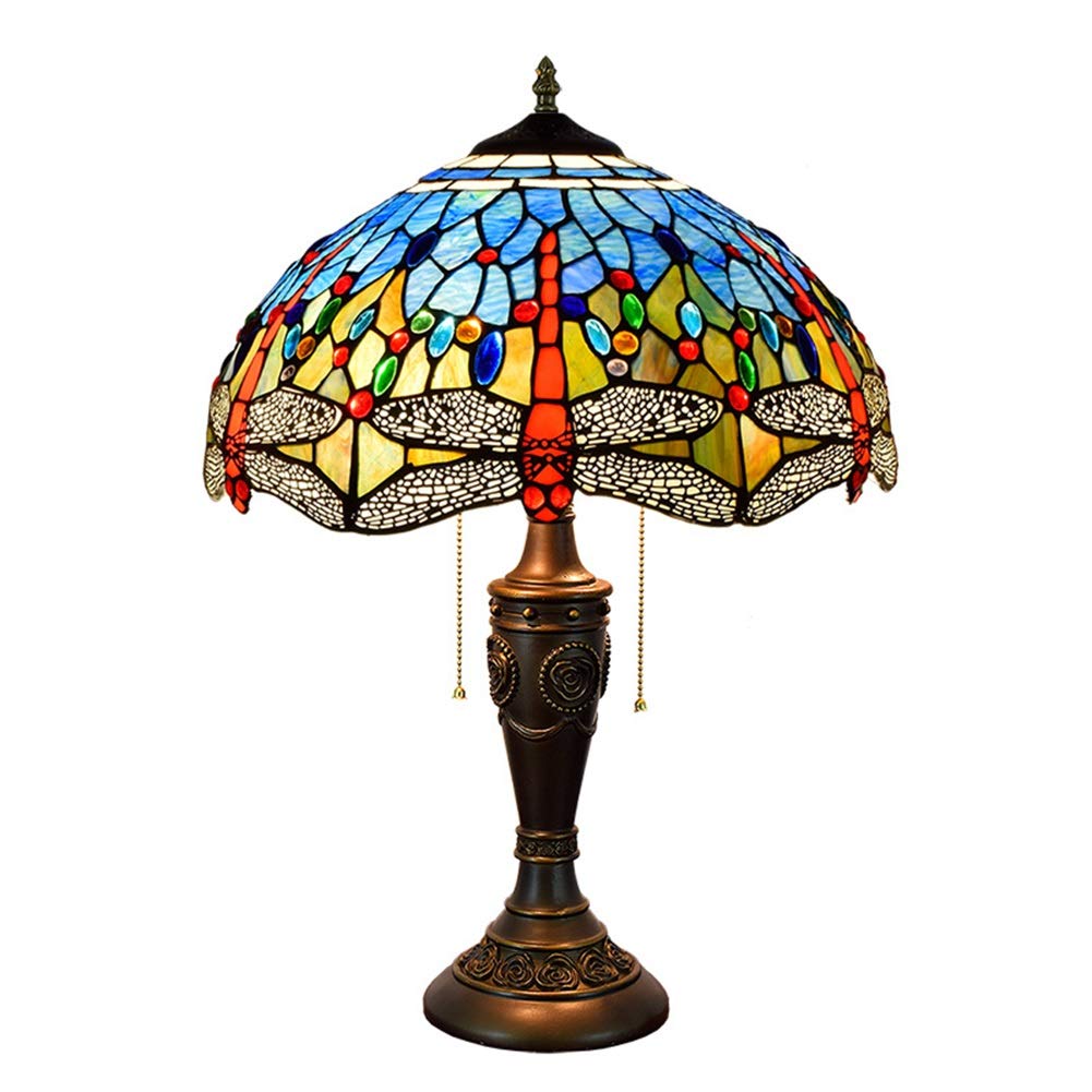 Aioneer 40Cm Tiffany Stained Glass Table Lamp Blue Dragonfly Stained Glass Living Room Lamp Bedside Lamp