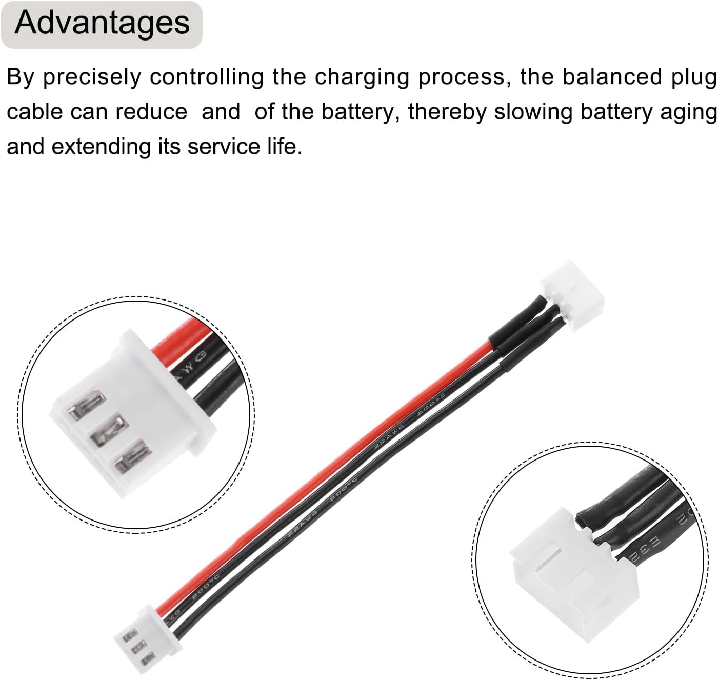 MECCANIXITY Battery Balance Plug Connector Cable 2S Leads Extension Cable for RC Car Airplanes Remote Control 3Pcs