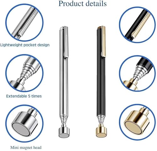 Miniatura 3 de 2 Piezas Herramientas Telescópicas Magnéticas de Recogida con Clip de Bolsillo 3 Lb Herramientas Extensibles Magnéticas de Alcance 25 Pulgadas Palo