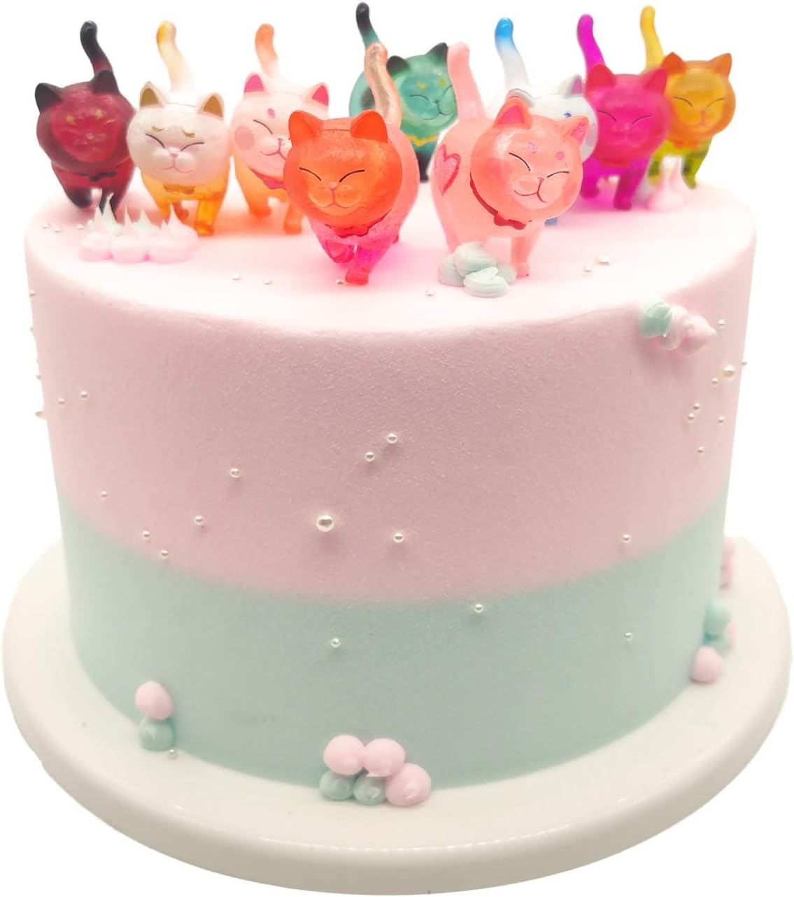 9 Pcs Colorful Cute Miniature Cat Figure Animal Cat Characters Decor Mini Figure Collection Decor, Cake Topper, Plant, Automobile Decoration,Landscape Scenes