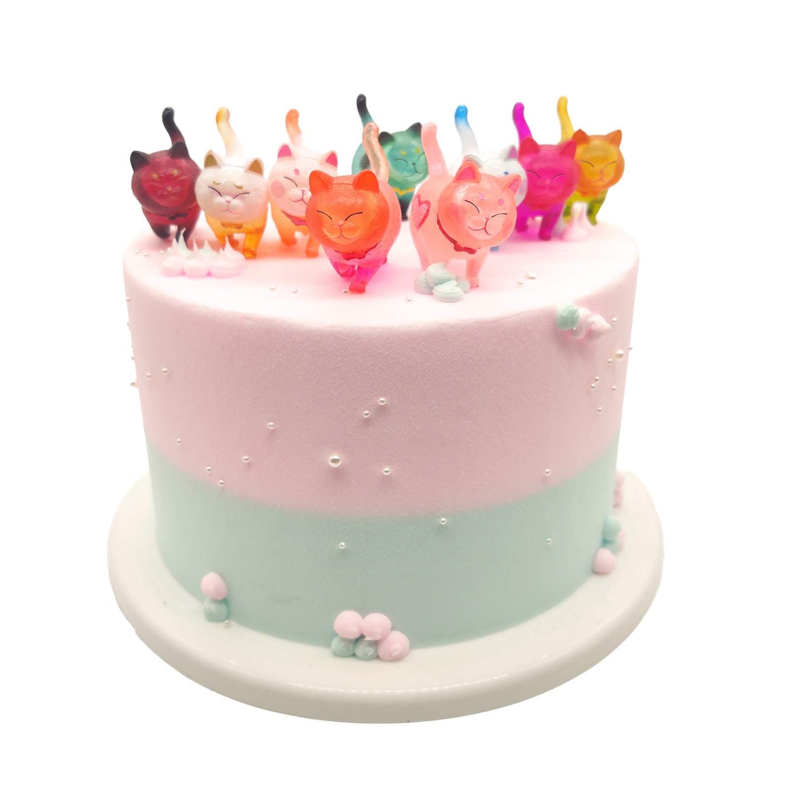 Halloluck 9 Pcs Colorful Cute Miniature Cat Figure Animal Cat Characters Decor Mini Figure Collection Decor, Cake Topper, Plant, Automobile Decoration,Landscape Scenes