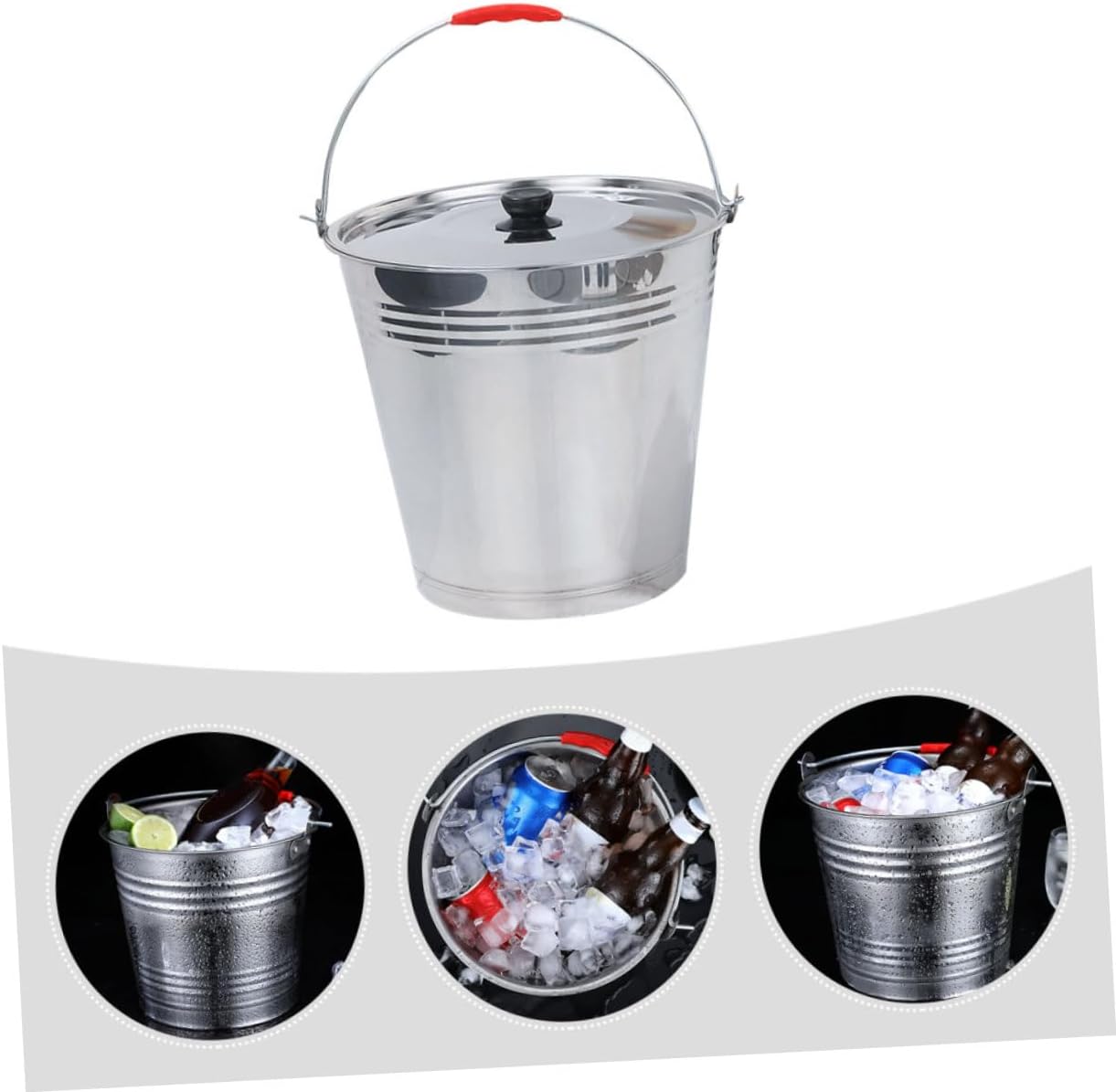 Veemoon Stainless Steel Thickened Ice Bucket with Lid 7l 26cm Sturdy Beer and Water Container for Bar Ktv Party Use