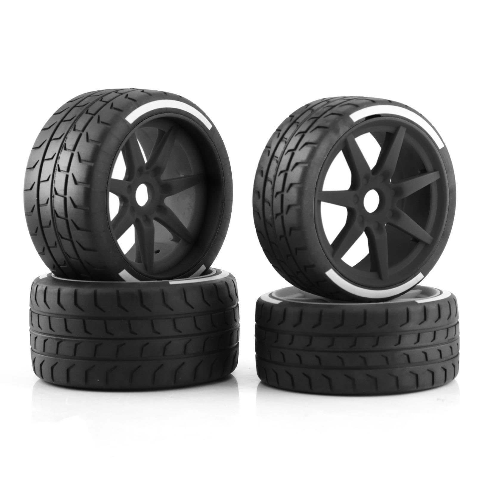 1/7 Scale RC Tires and Plastic Wheels Set, 17mm Hex Wheel Upgrade Parts for 1:7 ARRMA Felony FSR RC Model Car Truck (Black)