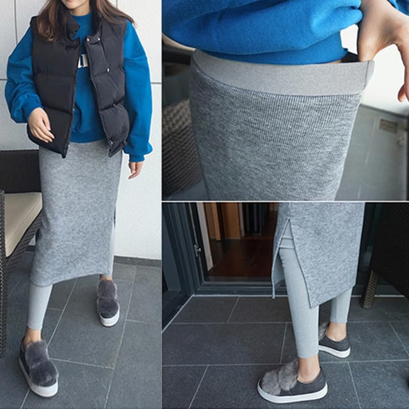 Womens Cotton Blend Skort with Built-in Leggings, Side Slit Pull-On Midi Skirted Leggings, for Casual Work Travel