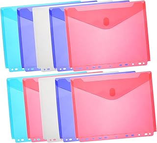 TEHAUX 10 Peças Suporte De Arquivo Fichário De 3 Furos Fichário De Arquivo Transparente Envelope De Bolso Fichário Transparente Bolsa De Armazenamento Botão De Pressão Fichário Pasta De
