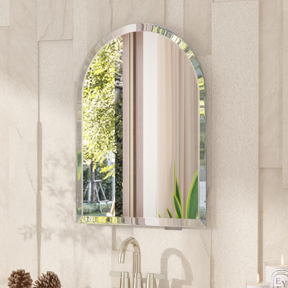 VocalStar Frameless Arch Mirror, 18' x 26' Bathroom Wall Mirror with Beveled Edge, Modern Decorative...