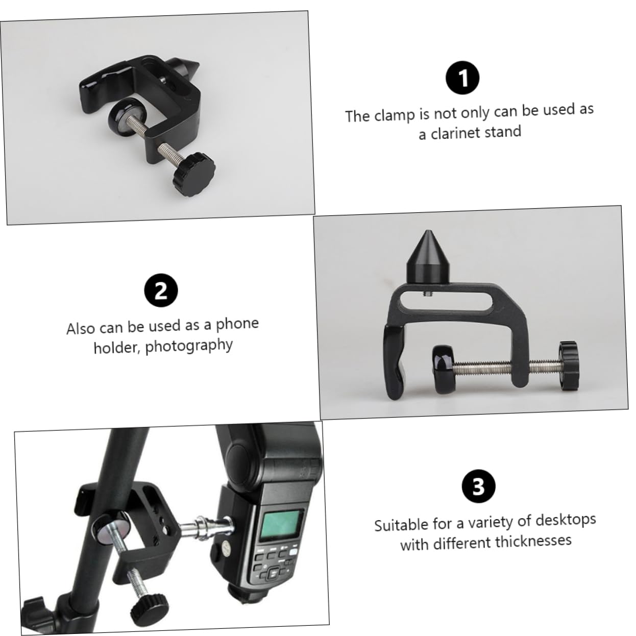 Toddmomy 1pc Clarinet Fixing Clamp Durable Multifunctional Desktop Rack for Oboe Clarinet Accessories Easy Installation for Various Desktop Thicknesses Black
