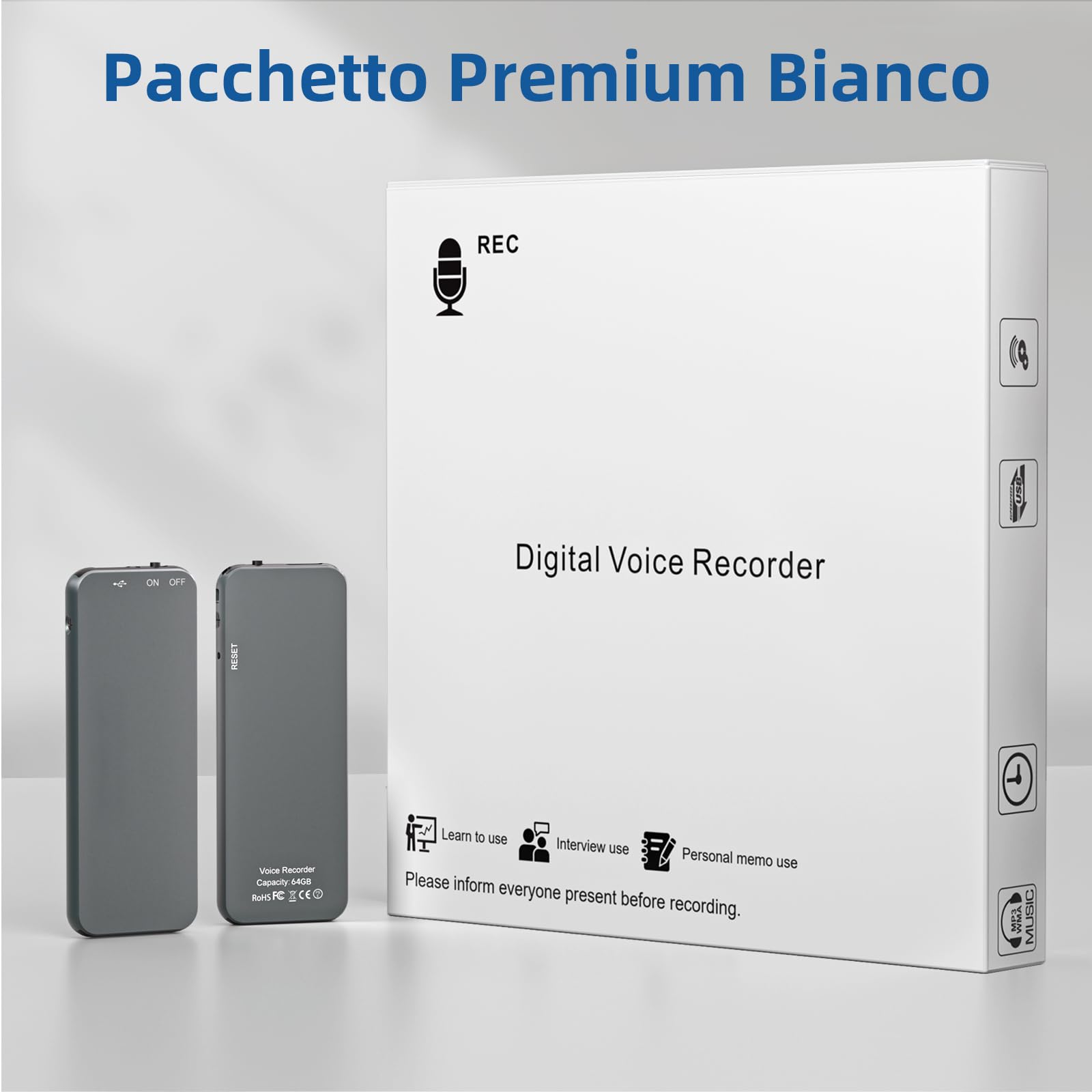 Registratore Vocale Mini–Design a Portachiavi, 35 Ore di Registrazione, Custodia in Metallo, Audio Hi-Fi 1536KBPS, Registrazione con un Solo Tasto, Registratore Attivato per Riunioni... (66GB)