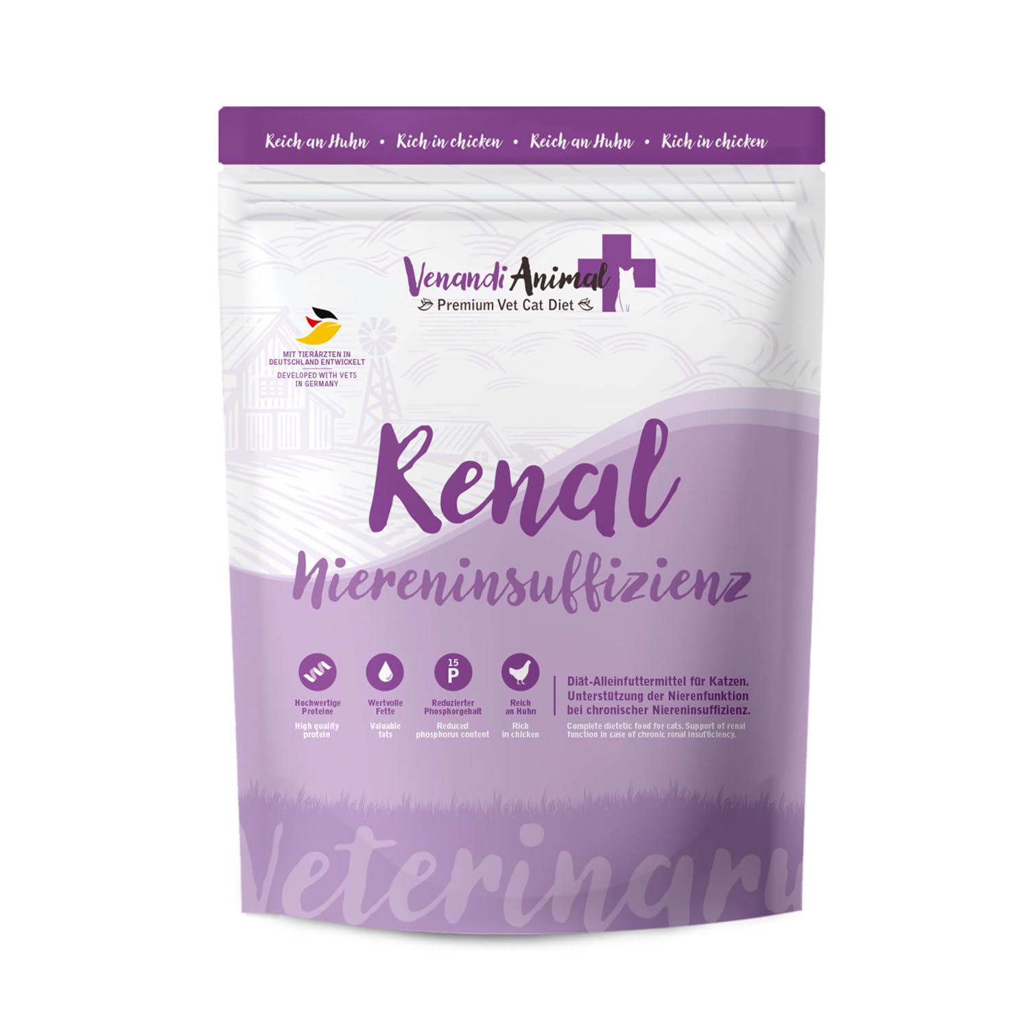 Venandi Animal Vet – Sucha karma premium dla kotów - Dieta – Niewydolność nerek/Renal – Kurczak, 1er Pack (1 x 1,5kg),bezzbożowy