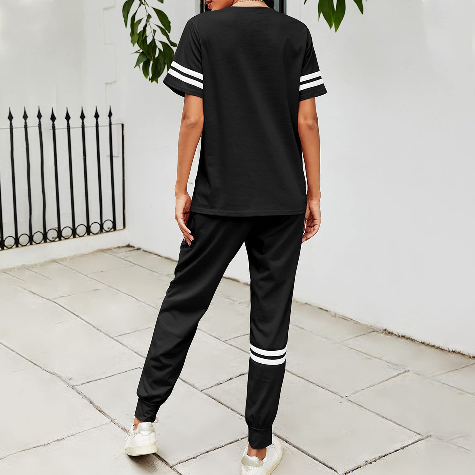 Litthing Conjunto Chándal de Mujer Chandal Completo 2 Piezas De Porta Ropa de Manga Corta y Pantalones Casual para Yoga Set Suave y Cómodo