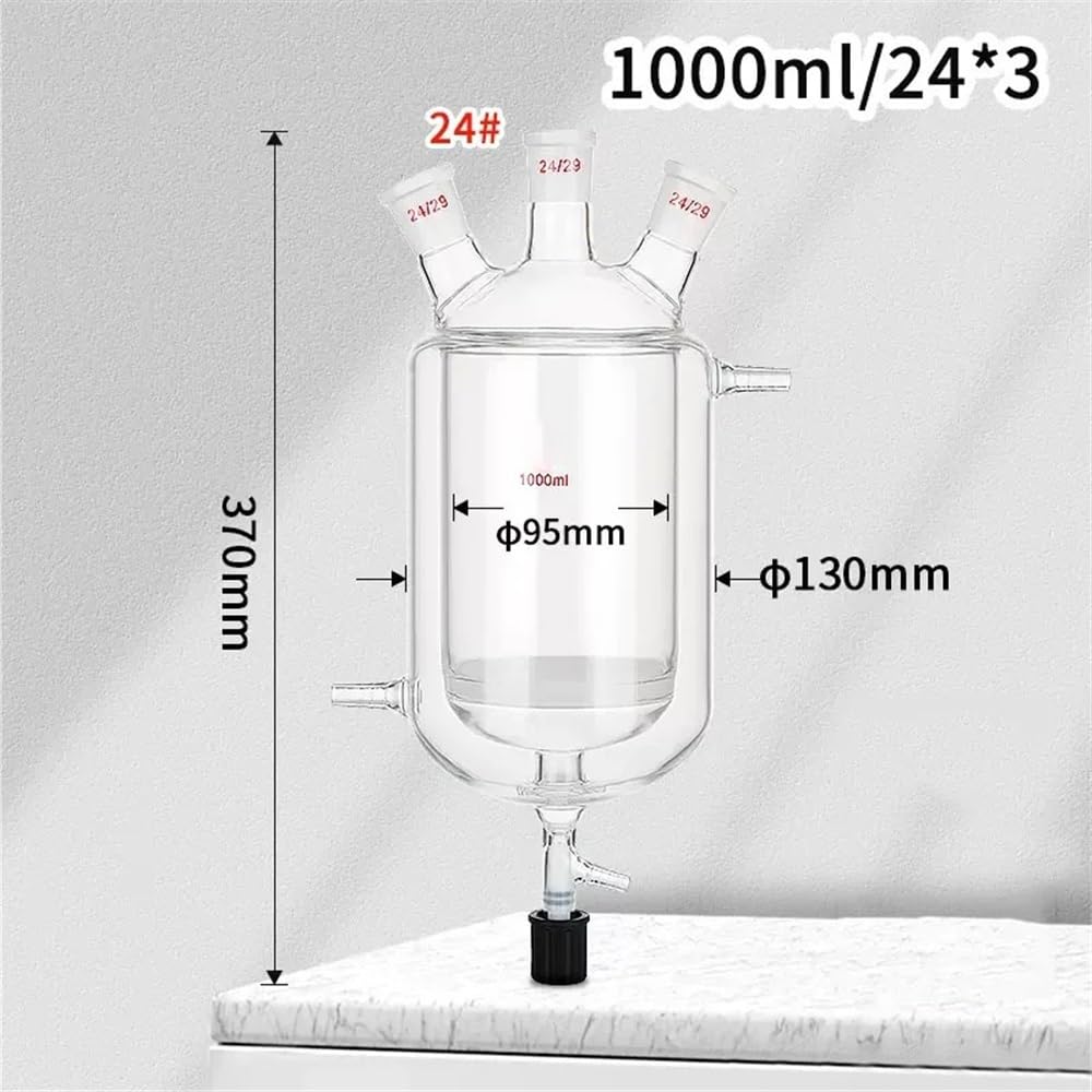 Sprzęt laboratoryjny i wyposażenie laboratoryjne, 100-2000 ml, szkło borokrzemowe, trzyustna butelka reaktorowa z tłokiem próżniowym (500 ml, 24 x 29 x 24)