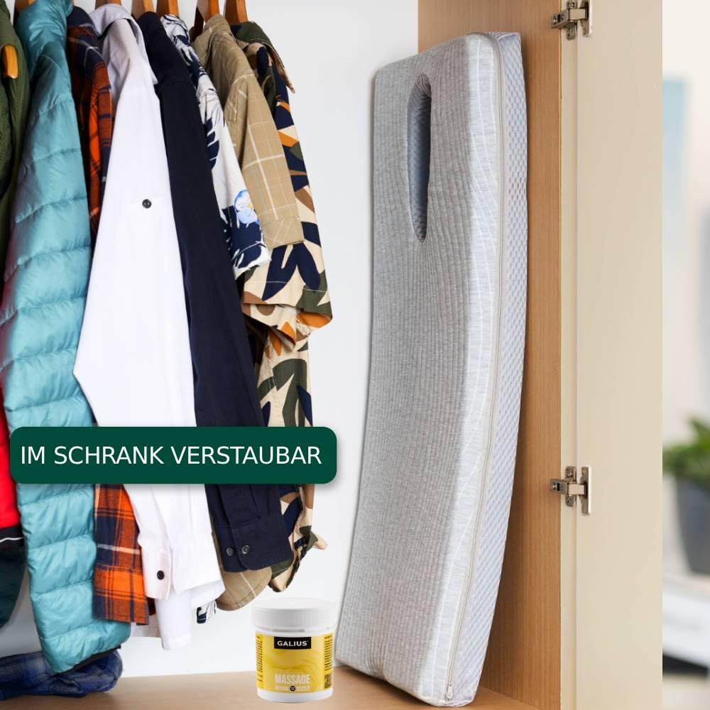 Massagekissen für Nacken, Rücken und Lendenwirbelsäule mit ergonomischer Gesichtsaussparung – bequem in Bauchlage atmen – Fester Schaumstoff, waschbarer Bezug – INKL. Massageöl 100 ml