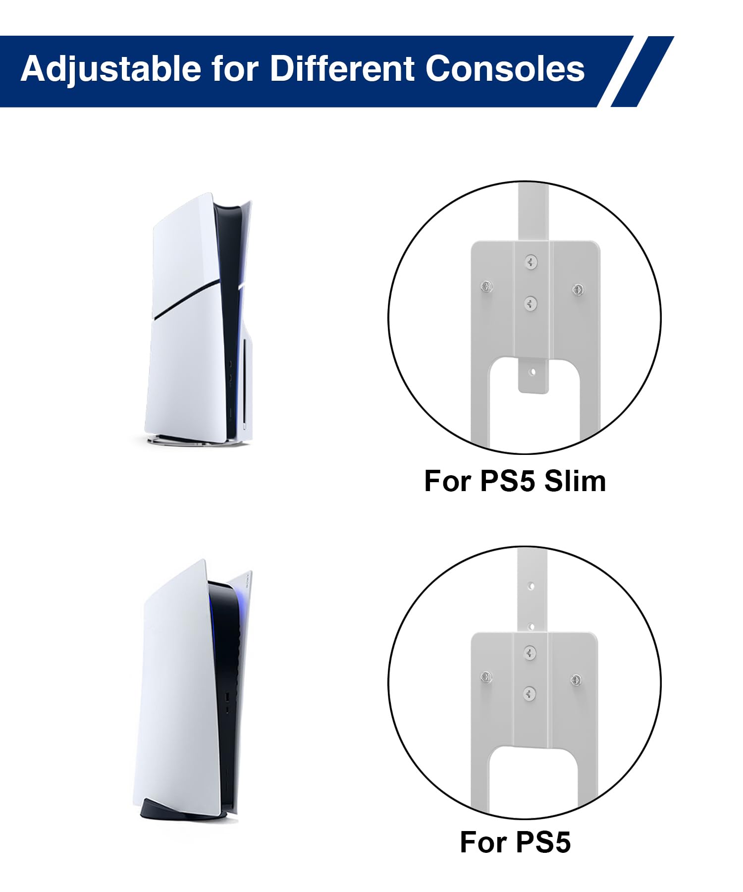 songsoso Soporte de pared para consola PS5: soporte blanco para juegos para PlayStation 5 y 2 kits de soporte de controlador