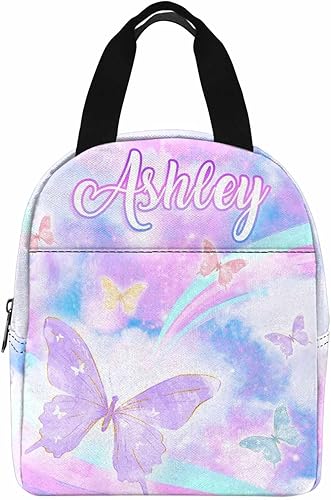 Lonchera personalizada con nombre para niños, diseño de mariposas, nubes, estrellas, hielera, reutilizable, para hija, nieta, sobrina, regalos