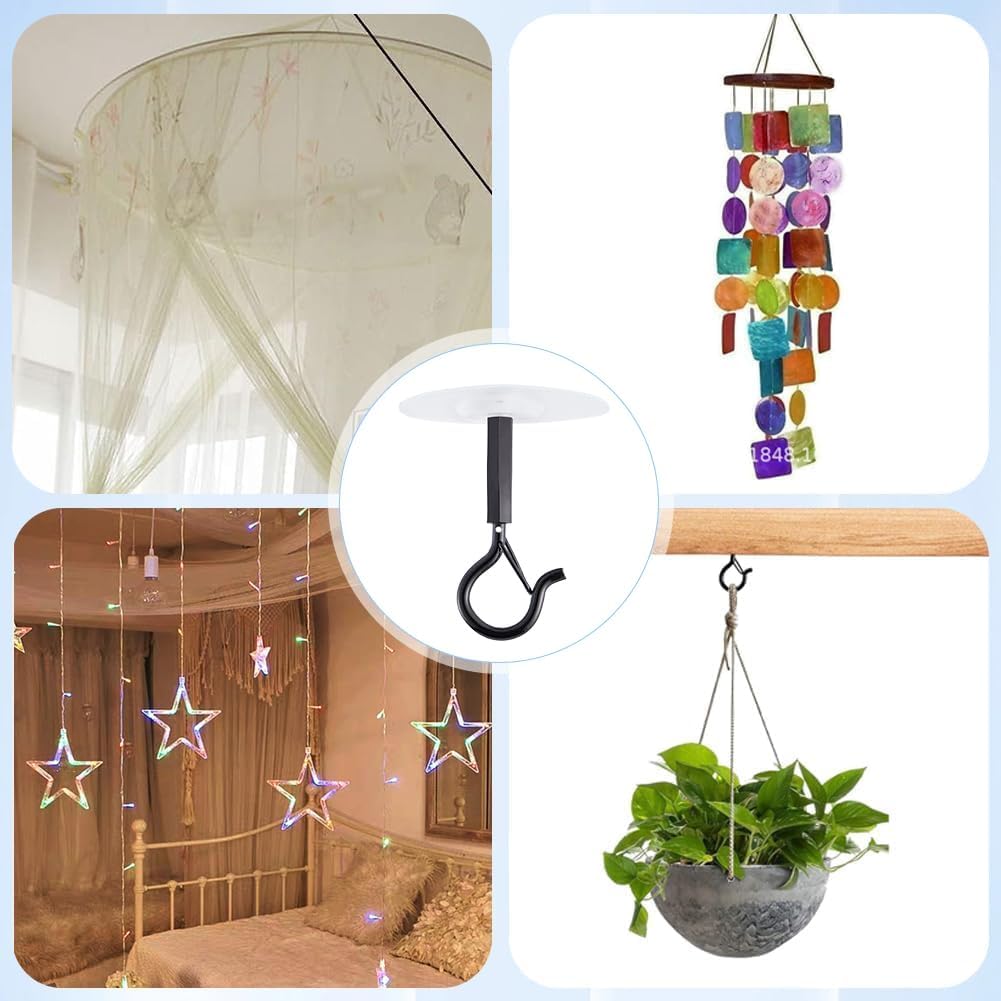 GORGECRAFT 6Pcs Ceiling Mosquito Net Hooks Black Strong Self-Adhesive Canopy Bed Hooks 6cm Bunk Bed Hanger Hook Swivel Ceiling Lock Hangers for Hanging Small Plants Towel Coat Bag
