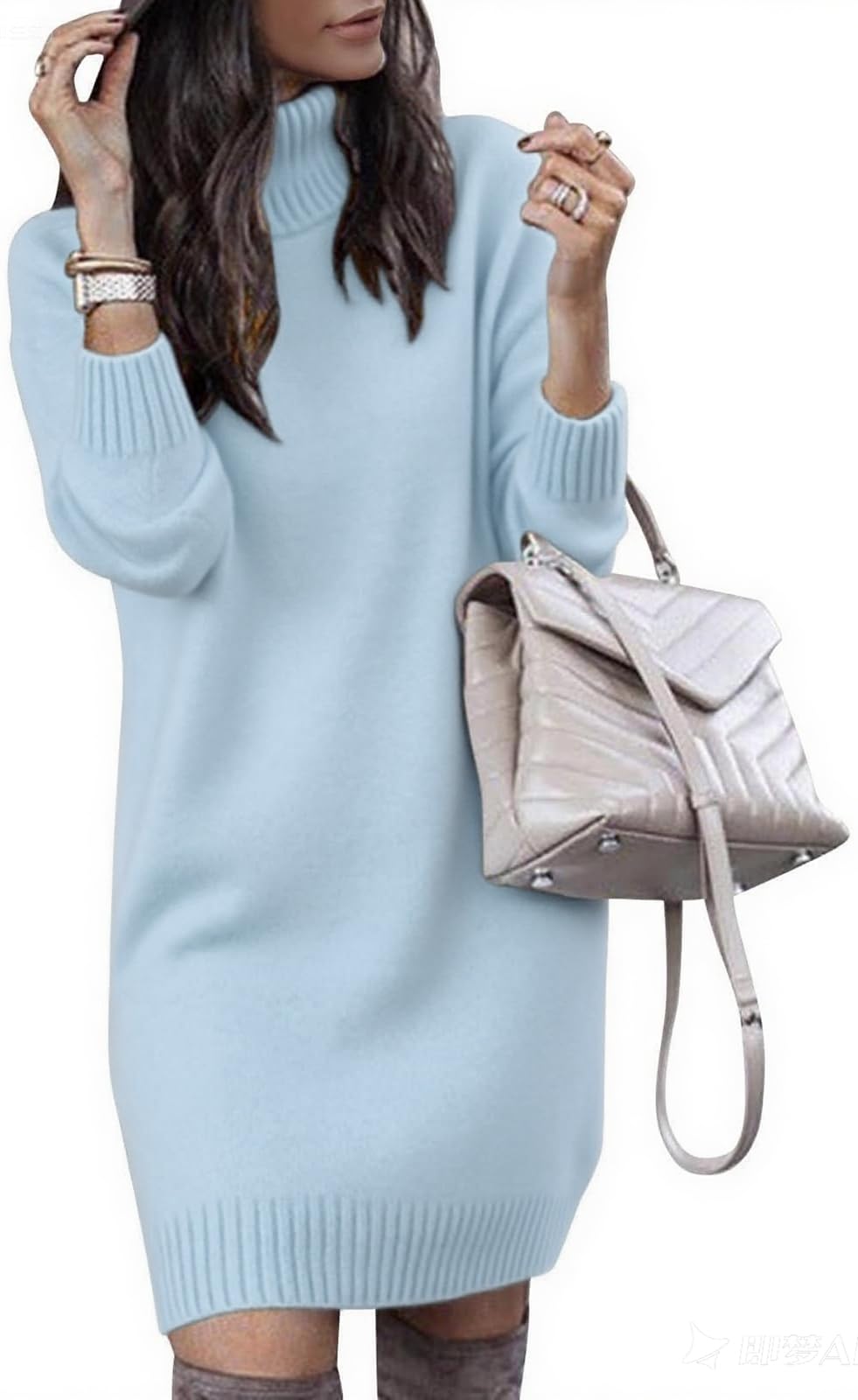 SENFURE Maglione da donna a collo alto oversize a maniche lunghe in maglia pullover autunnale abiti corti