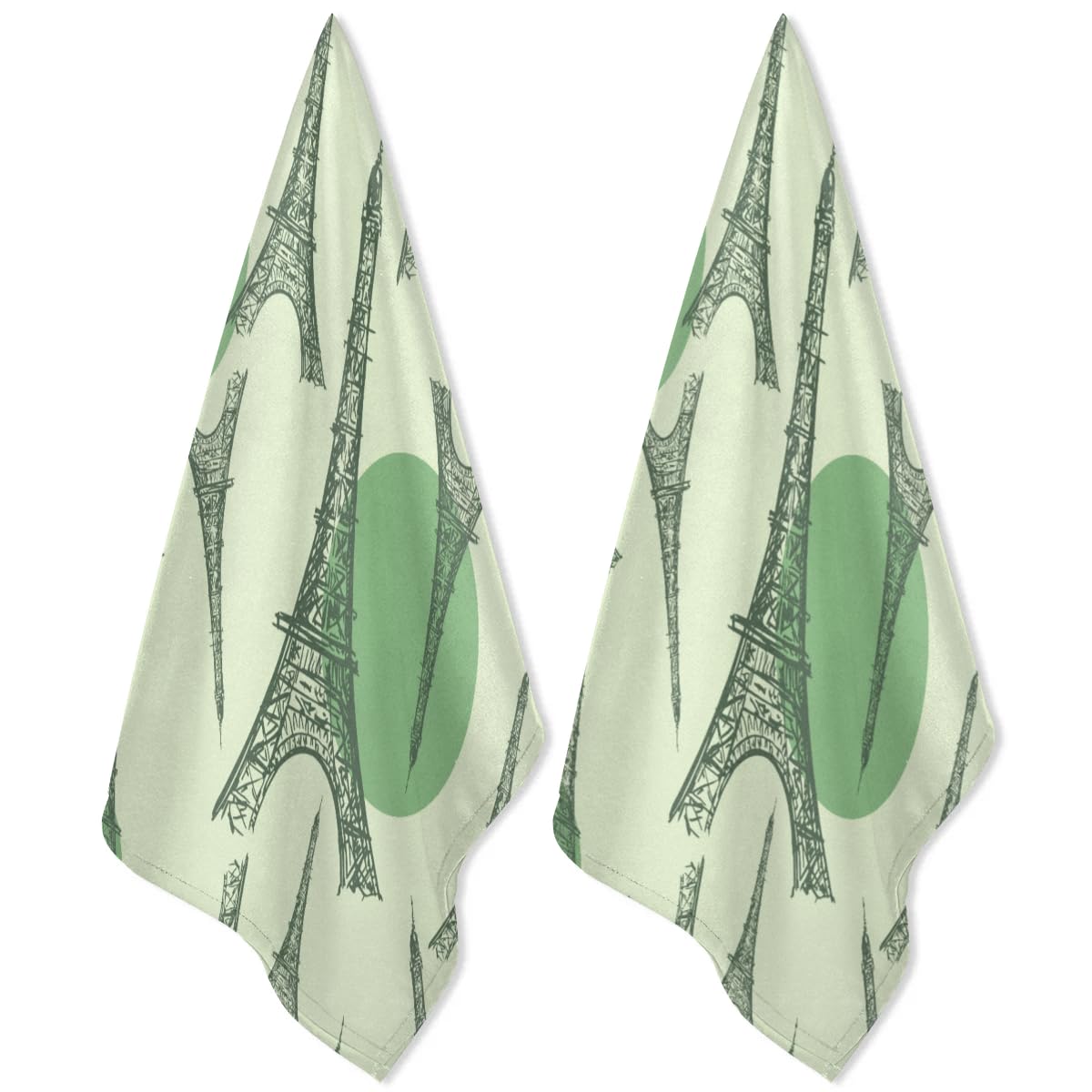 QsirBC The Eiffel Tower Kitchen Towels Set of 2 Hand Towels Dish Towels Reusable Decorative Towel Sets for Cooking Baking, 28.3 X 17.7 Inch