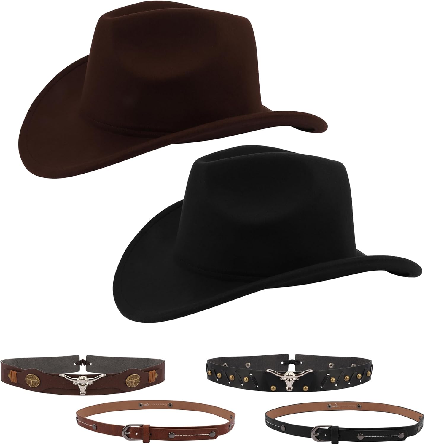 2 Pack Cowboy Hats for Women and Men Western Cowgirl Classic Felt Wide Brim Costume Hat Wide Breathable Hats Black and Brown - Image 7